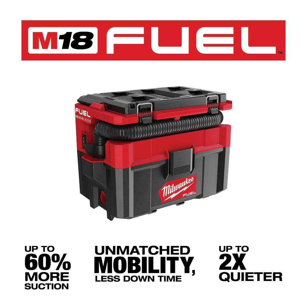 Milwaukee 0970-20 M18 FUEL PACKOUT 18V Lithium-Ion Cordless 2.5 Gal. Wet/Dry Vacuum (Tool-Only)
