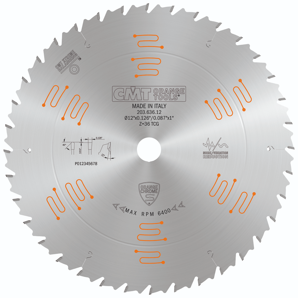 CMT 203.636.12 Orange Chrome 12" Glue Line Ripping Blade T36 TCG