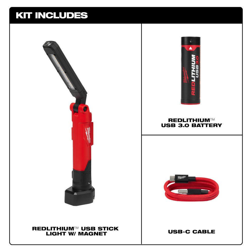 Milwaukee 2128-21 USB 550 Lumen Stick Light with Magnet