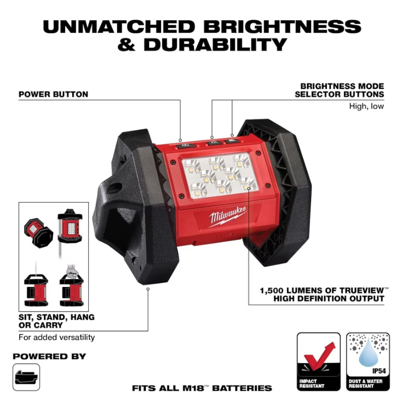 Milwaukee 2361-20 18V M18 ROVER Lithium-Ion Brushless Cordless 1500 Lumens LED Flood Light with (Tool-Only)