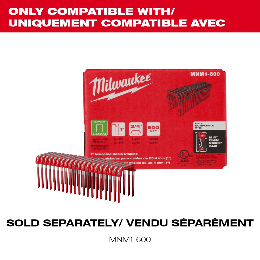 Milwaukee 2448-20 M12 12-Volt Lithium-Ion Cordless Cable Stapler (Tool-Only)