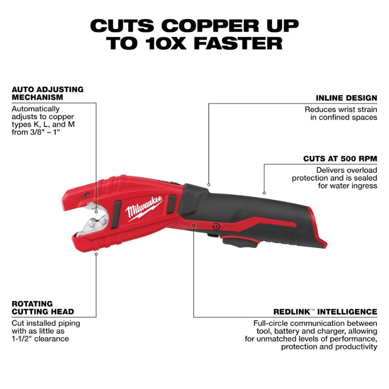 Milwaukee 2471-20 M12 12V Lithium-Ion Cordless Copper Tubing Cutter (Tool Only)