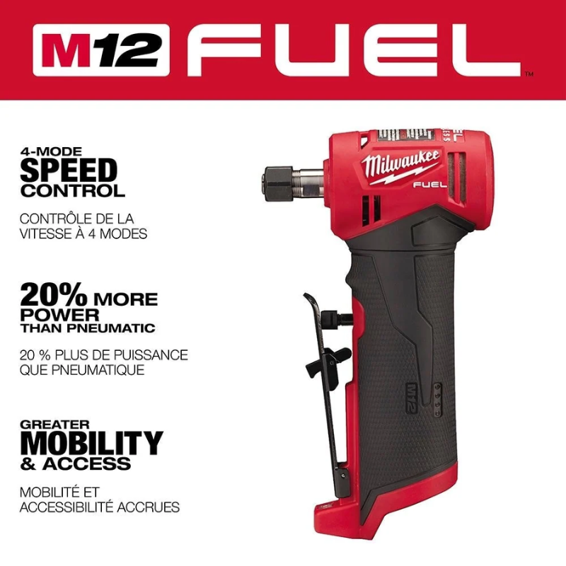 Milwaukee 2485-20 12V M12 FUEL Lithium-Ion Brushless Cordless 1/4" Right Angle Die Grinder with (Tool-Only)