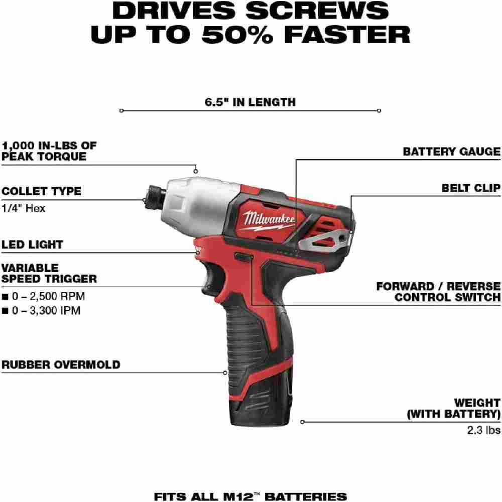 Milwaukee 2498-25 M12 5-Tool Cordless 3/8 in. Drill/Driver / 1/4 in. Impact Driver / 3/8 in. Ratchet / Reciprocating Saw / Work Light Combo Kit