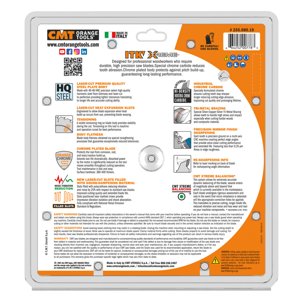 CMT 255.080.10 10" TK Fine Finish Saw Blade