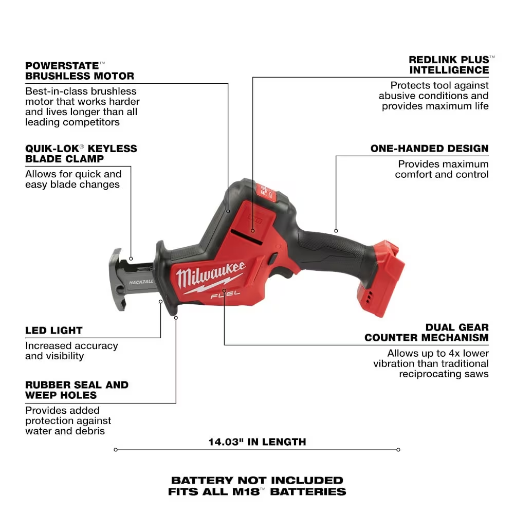 Milwaukee 2719-20 M18 FUEL 18V Li-Ion Brushless Cordless HACKZALL Reciprocating Saw (Tool Only)