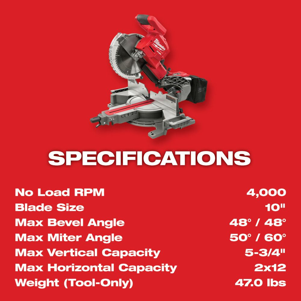 Milwaukee 2734-20 M18 FUEL 18V Lithium-Ion Cordless 10" Dual Bevel Sliding Compound Miter Saw (Tool Only)