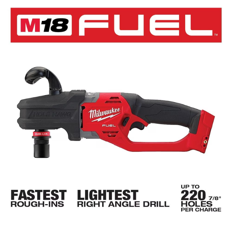 Milwaukee 2808-20 M18 FUEL 18V Li-Ion Brushless Cordless 7/16" Hole Hawg RA Drill Kit with Quick-Lok (Tool Only)