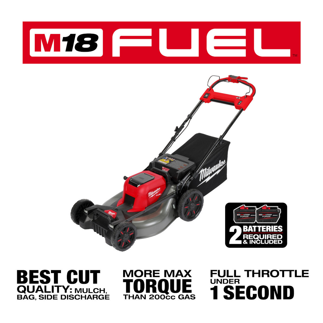 Milwaukee 2823-22HD M18 FUEL 18V Brushless Cordless 21-inch Walk Behind Self-Propelled Lawn Mower W/(2) 12.0 Ah Battery