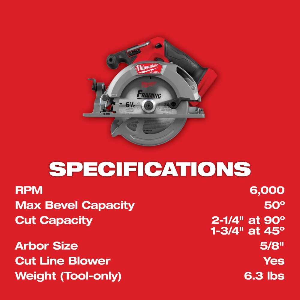 Milwaukee 2833-20 Tool M18 FUEL 6-1/2" Circular Saw (Tool Only)