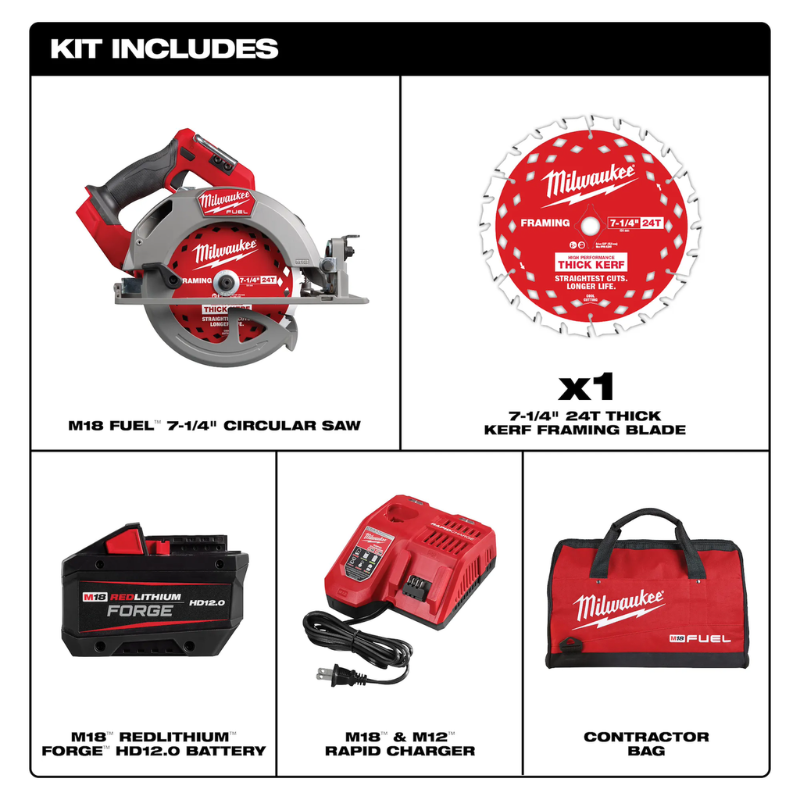 Milwaukee 2834-21HD M18 FUEL 18V Lithium-Ion Brushless Cordless 7-1/4" Circular Saw Kit with (1) FORGE 12.0Ah Battery