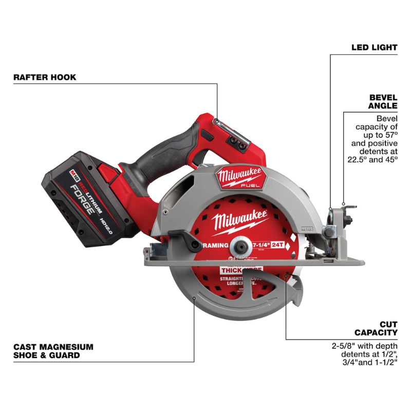 Milwaukee 2834-21HD M18 FUEL 18V Lithium-Ion Brushless Cordless 7-1/4" Circular Saw Kit with (1) FORGE 12.0Ah Battery