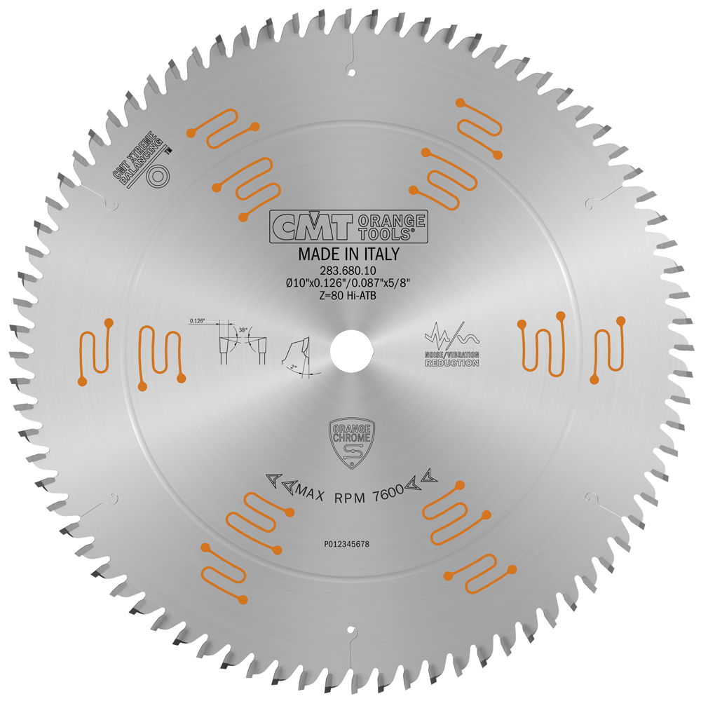 CMT 283.680.10 CHROME Cut-Off Circular Saw Blade 10", T80 HiATB