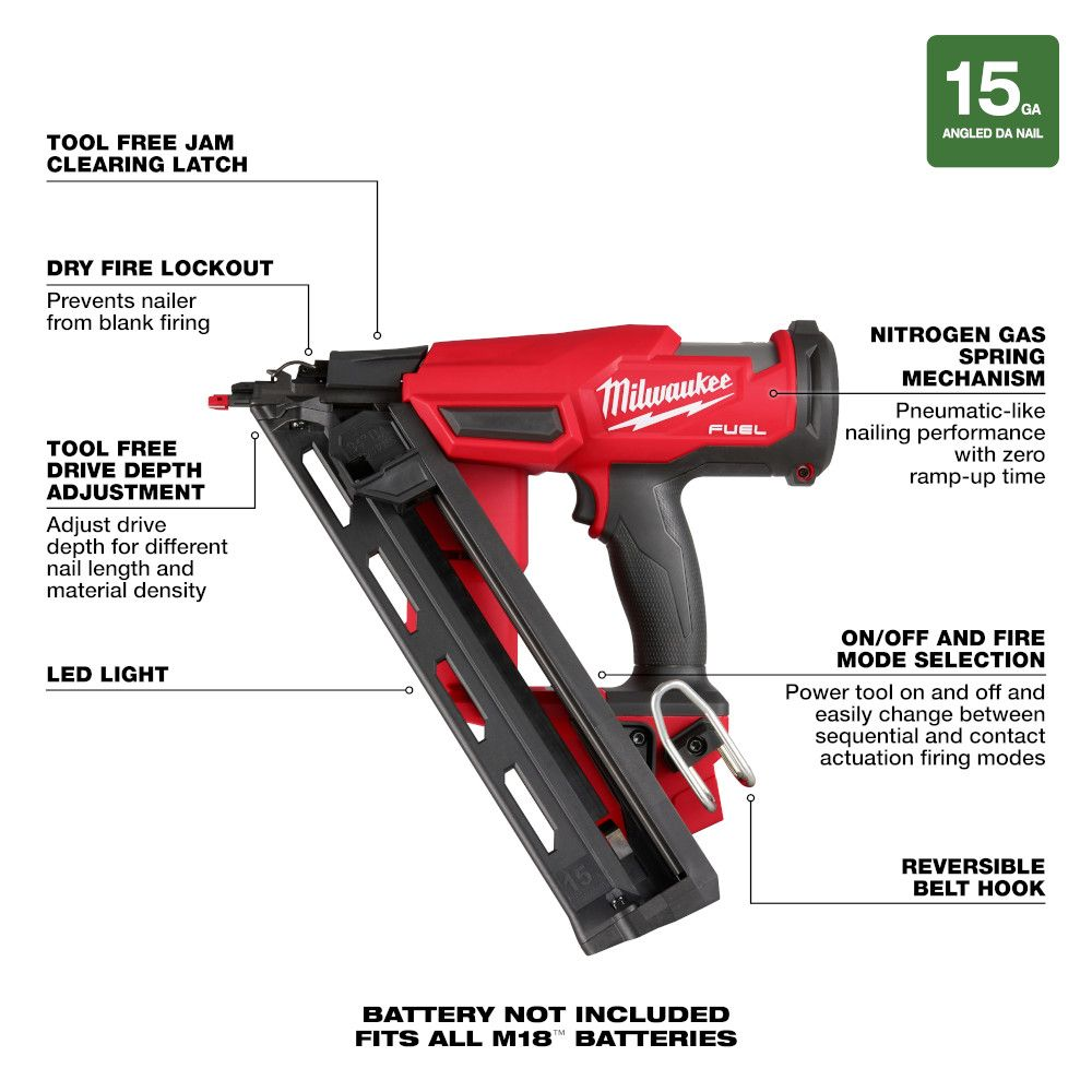 Milwaukee 2839-20 M18 FUEL 18-Volt Lithium-Ion Brushless Cordless Gen II 15-Gauge Angled Finish Nailer (Tool-Only)
