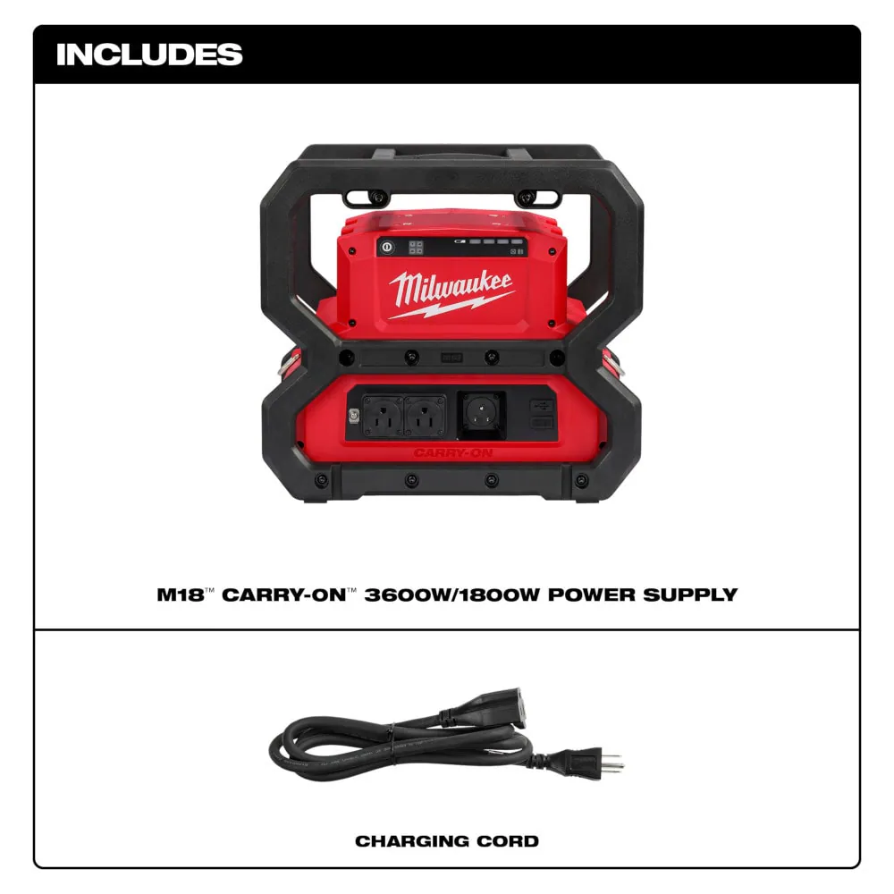 Milwaukee 2845-20 M18 18V Lithium-Ion Cordless CARRY-ON 3600W/1800W Battery Powered Power Supply (Tool Only)