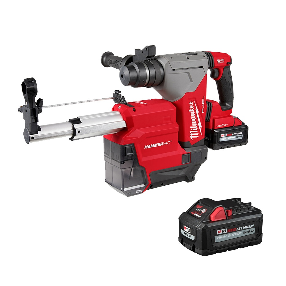 Milwaukee 2915-22DE M18 FUEL 18V Cordless 1-1/8" SDS-Plus Rotary Hammer/Dust Extractor Kit, (2) 6.0Ah Batteries