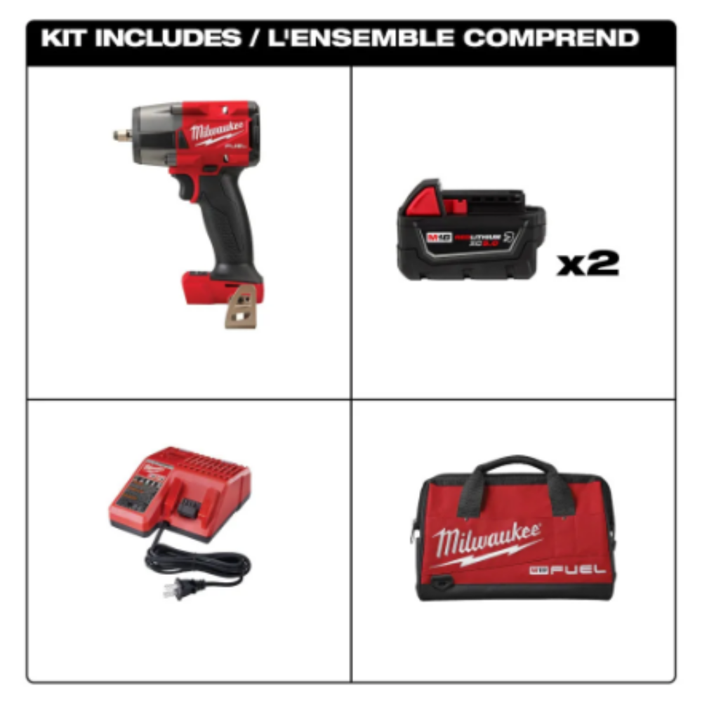 Milwaukee 2960-22R M18 FUEL 18-Volt Li-Ion 3/8 inch Mid-Torque Impact Wrench with Friction Ring Kit with Resistant Batteries