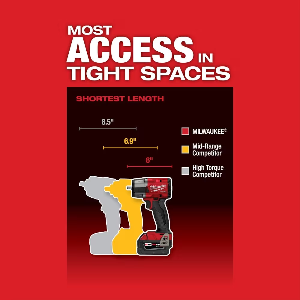 Milwaukee 2960-20 M18 FUEL 18V Li-Ion Brushless Mid Torque 3/8" Impact Wrench with Friction Ring (Tool Only)