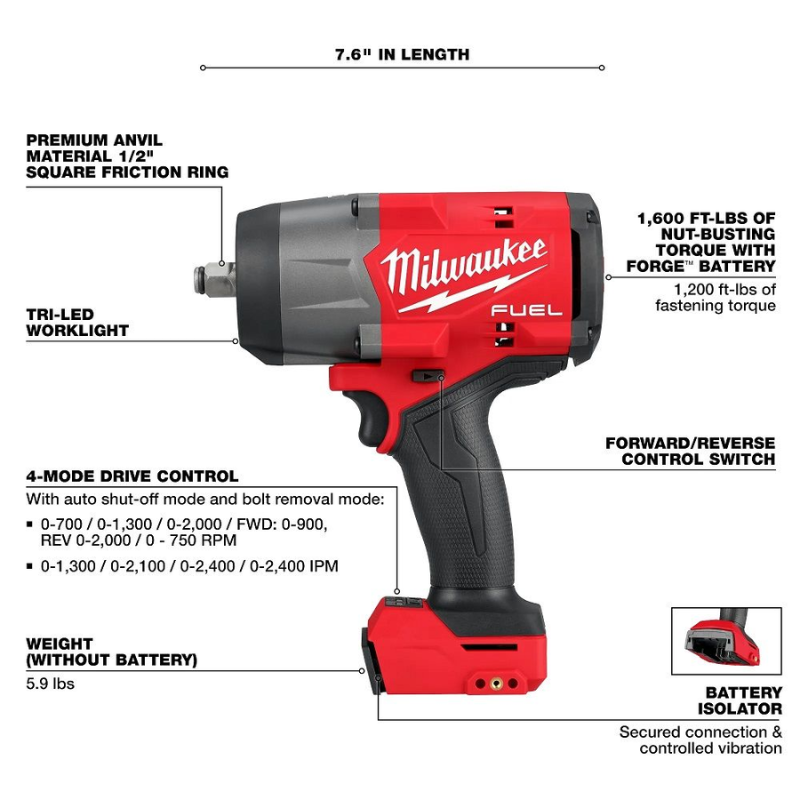 Milwaukee 2967-20 M18 FUEL 1/2" High Torque Impact Wrench with Friction Ring (Tool Only)