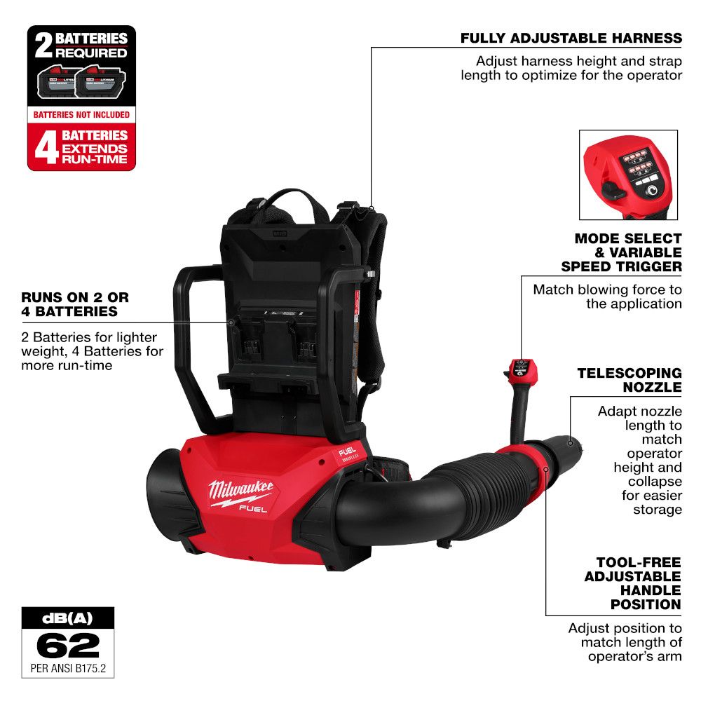 Milwaukee 3009-20 M18 FUEL 155 MPH 650 CFM 18-Volt Lithium-Ion Brushless Cordless Dual Battery Backpack Blower