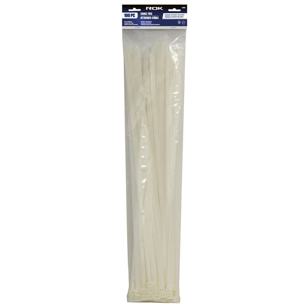 100 Pcs 24-Inch Clear Nylon Cable Ties | Extra Long Heavy Duty Self-Locking Zip Ties for Large Bundles