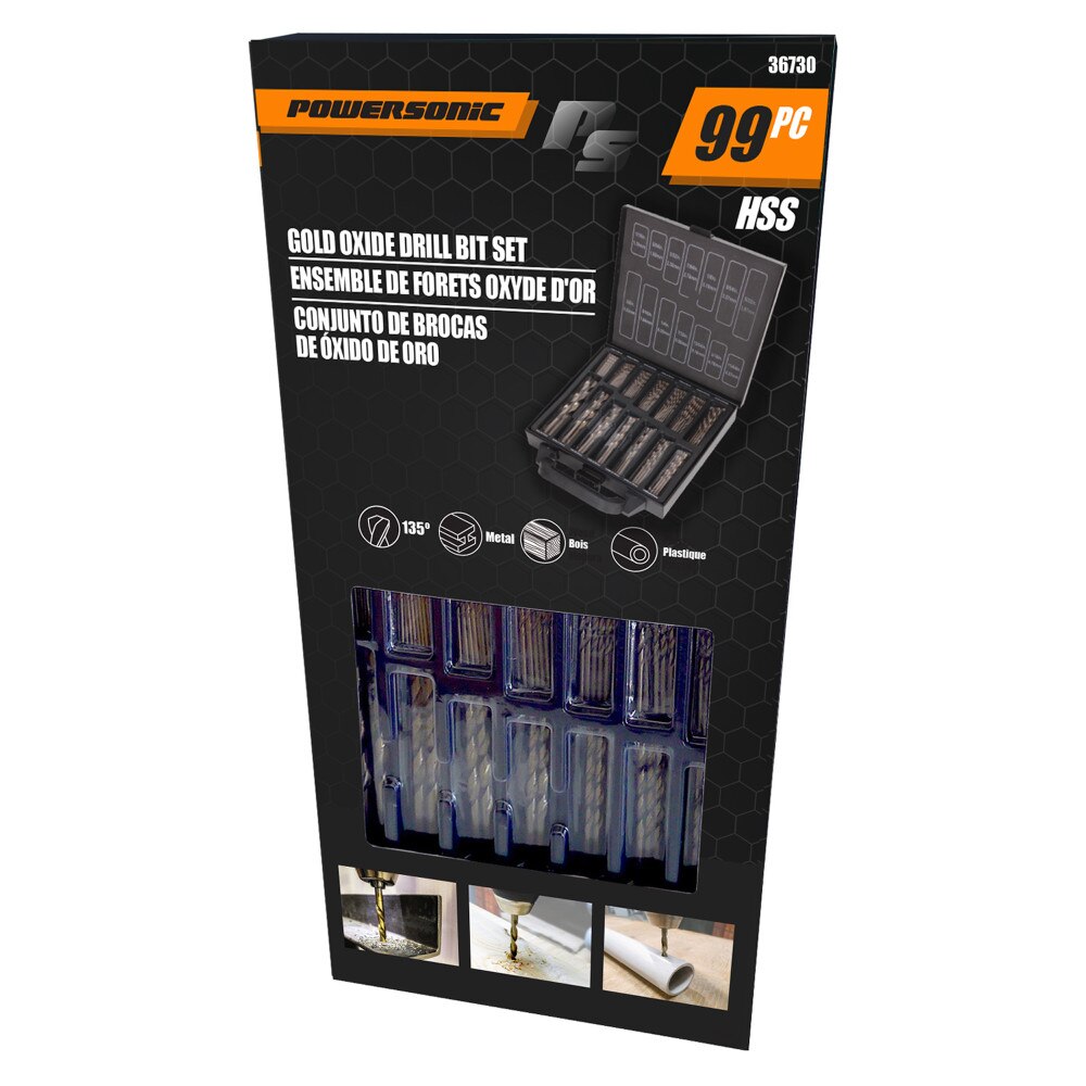 99-Piece Gold Oxide Drill Bit Set for Metal, Wood & Plastic