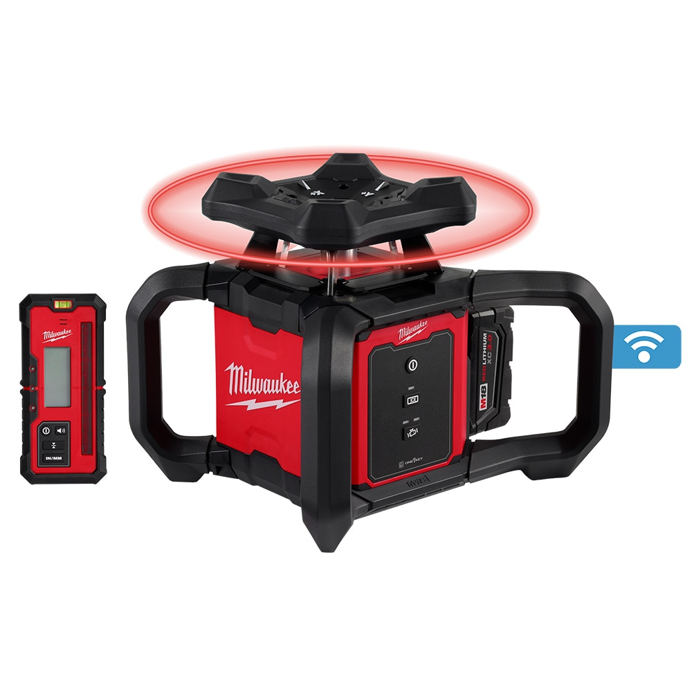 Milwaukee 3701-21 M18 18-Volt 2000 ft. Red Exterior Rotary Laser Level Kit with Receiver