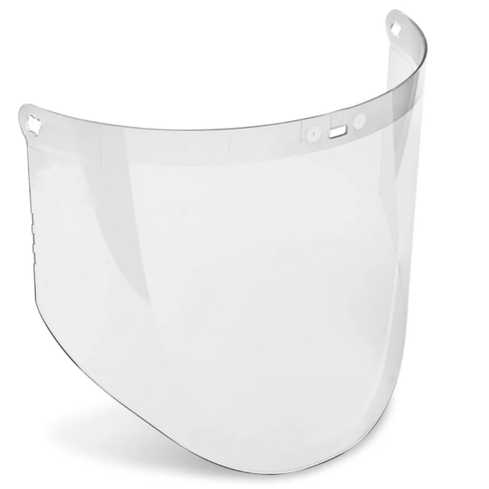 A clear 3M S-12570 Polycarbonate Face Shield designed for high-impact eye and face protection during industrial grinding and sanding.