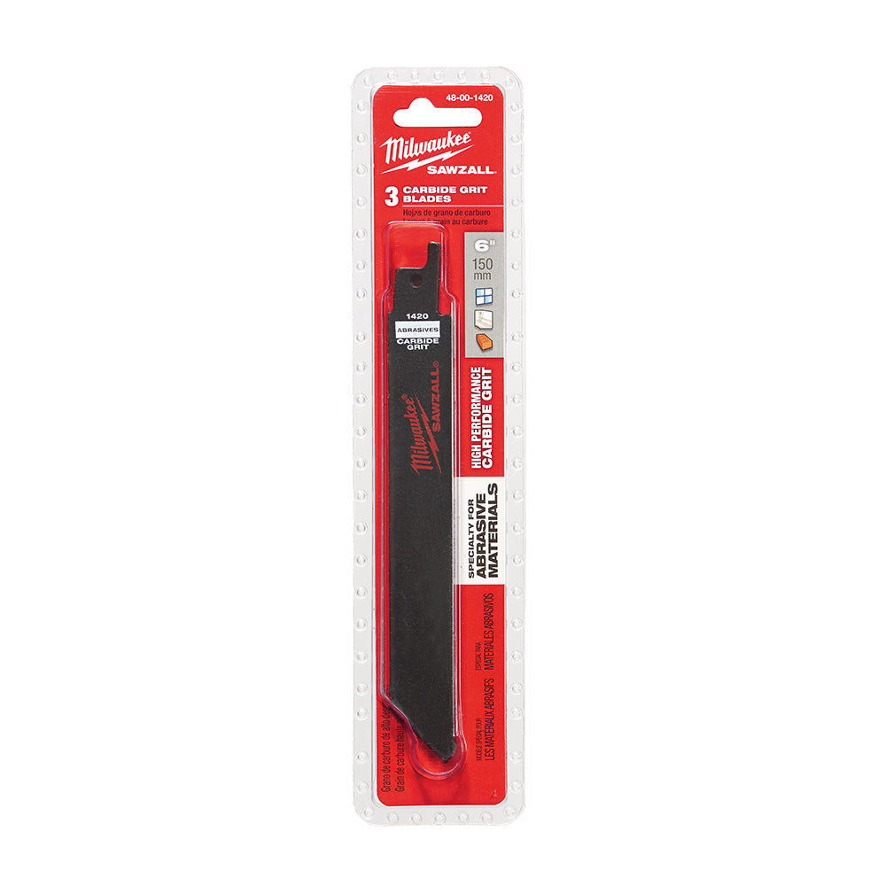 Milwaukee 48-00-1420 SAWZALL 6in Carbide Grit Blades for Abrasive Materials - 3pk