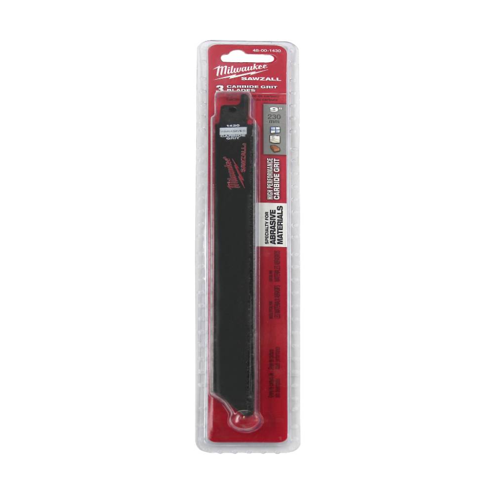 Milwaukee 48-00-1430 SAWZALL 9in Carbide Grit Blades for Abrasive Materials - 3pk