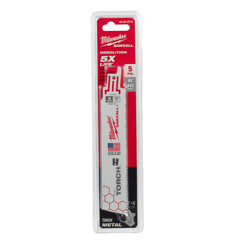 Milwaukee 48-00-5712 SAWZALL THE TORCH 6in 10 TPI Metal Demolition Blades - 5pk