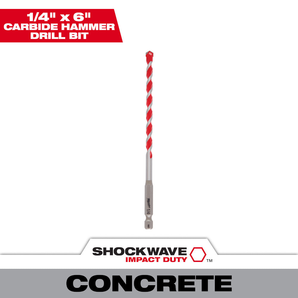 Milwaukee 48-20-9011 SHOCKWAVE 1/4in x 4in x 6in Carbide Hammer Drill Bit