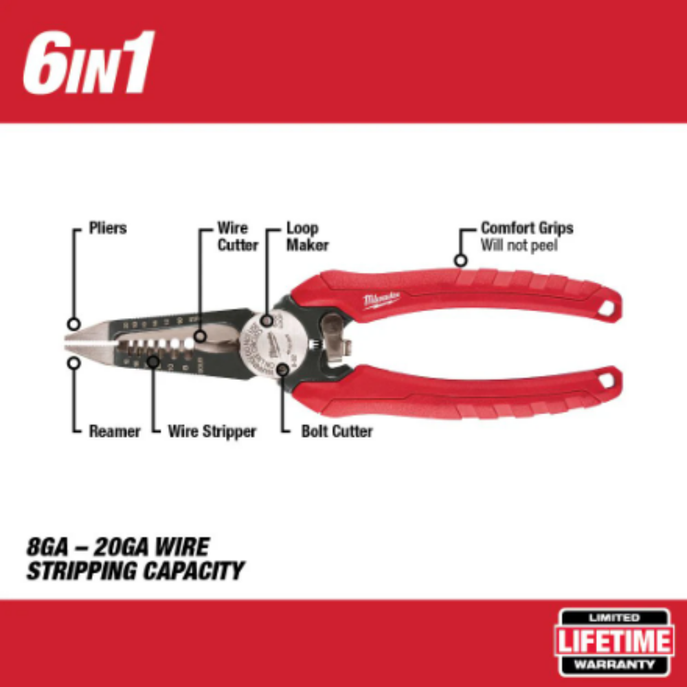 Milwaukee 48-22-3079 7.75 -inch Combination Electricians 6-in-1 Wire Strippers Pliers
