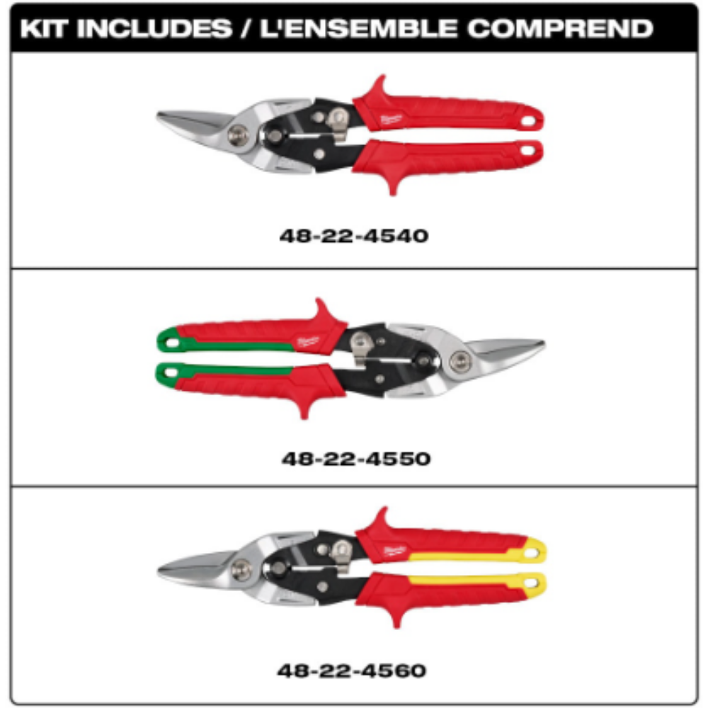 Milwaukee 48-22-4563 Left, Right, and Straight Aviation Snips (3-Pack)