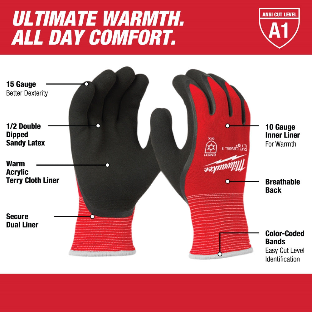 Milwaukee 48-22-8911 Red Latex Cut Level 1 Insulated Winter Dipped Work Gloves - Medium