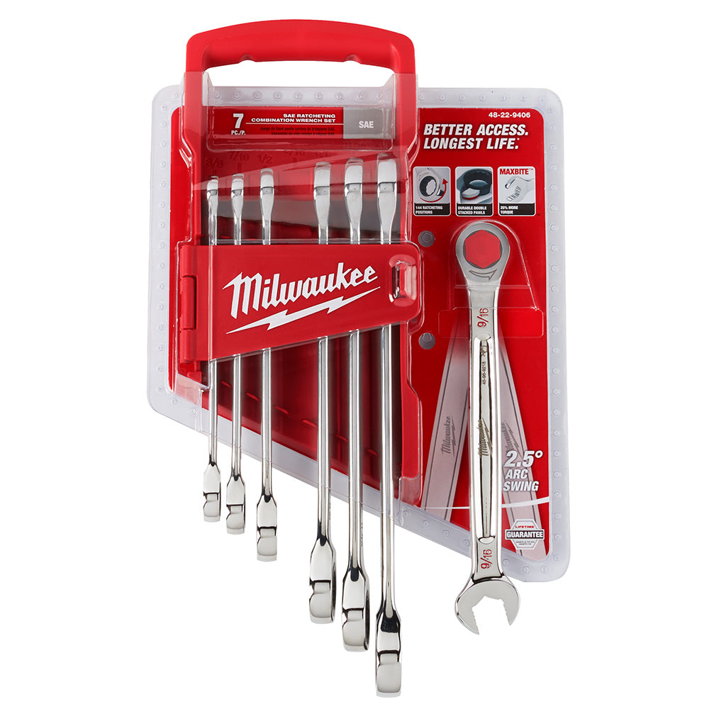 Milwaukee 48-22-9406 7pc SAE Ratcheting Combination Wrench Set