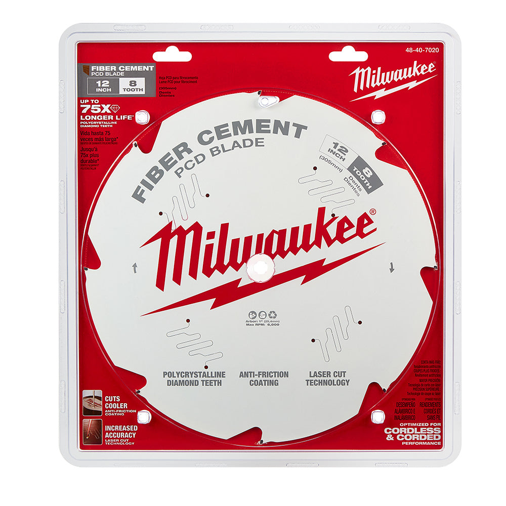 Milwaukee 48-40-7020 12in x 8T PCD / Fibre Cement Cutting Circular Saw Blade