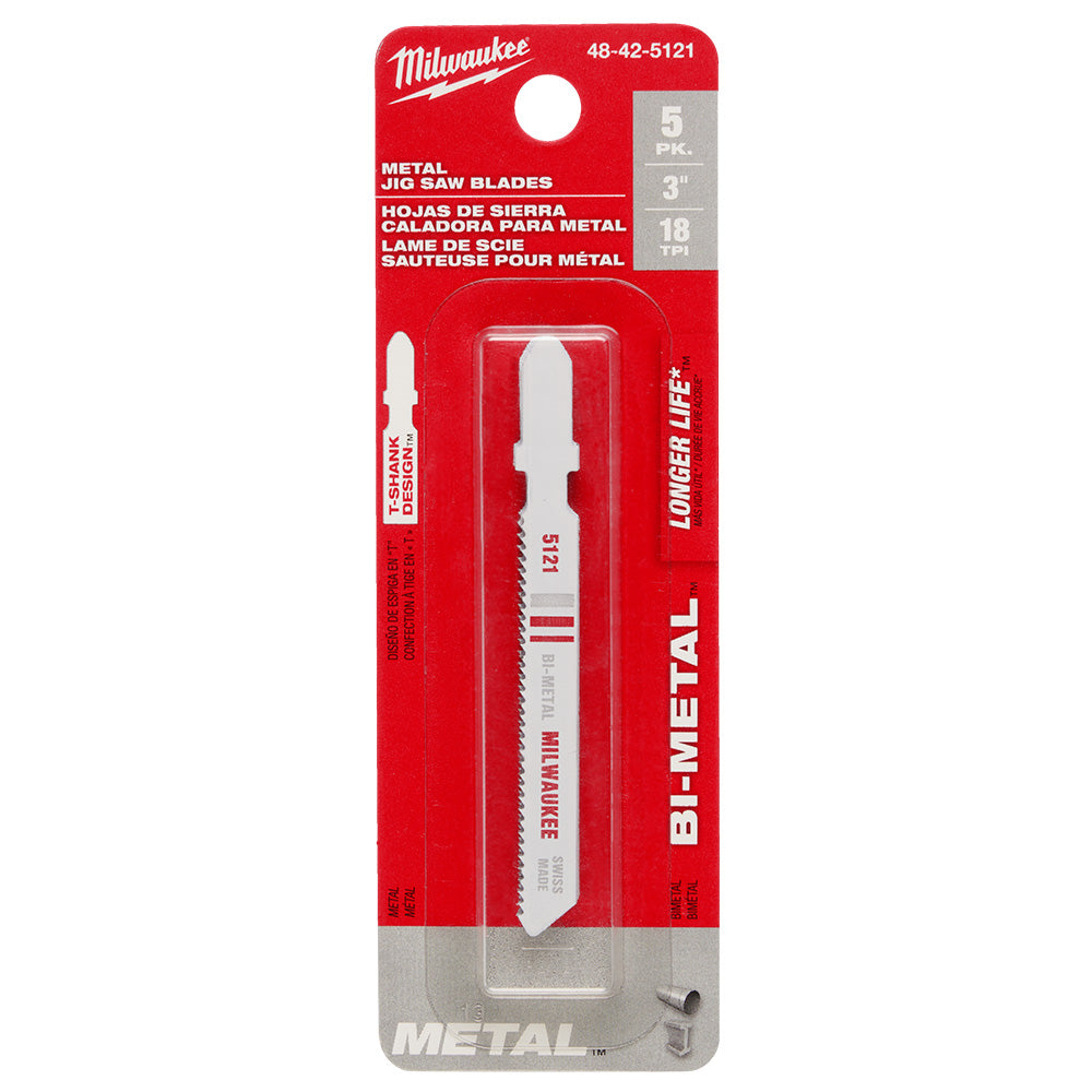 Milwaukee 48-42-5121 3in x 18 TPI Bi-Metal Jig Saw Blades - 5pk