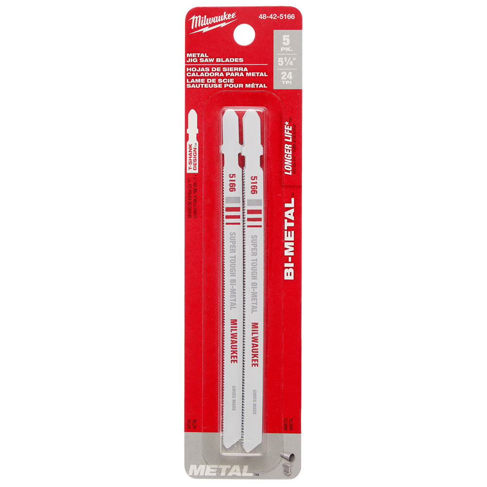 Milwaukee 48-42-5166 5-1/4in x 24 TPI Bi-Metal Jig Saw Blades - 5pk