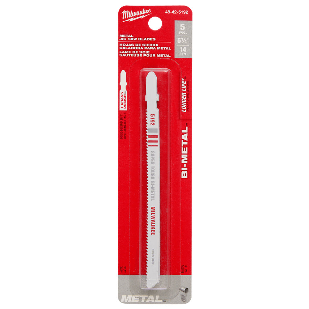 Milwaukee 48-42-5192 5-1/4in x 14 TPI Bi-Metal Jig Saw Blades - 5pk