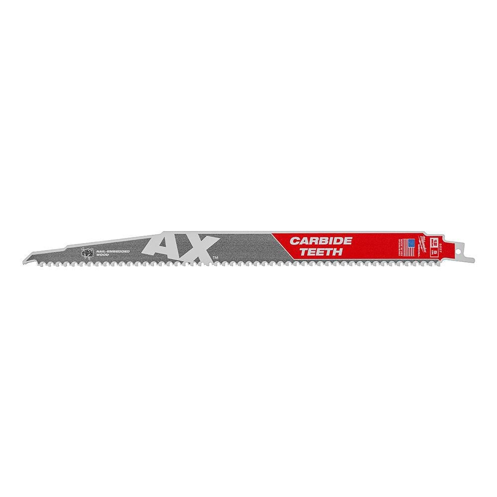 Milwaukee 48-00-5527 12-inch 5TPI AX Carbide Teeth Demolition Nail Embedded Wood SAWZALL Reciprocating Saw Blades (5 Pack)