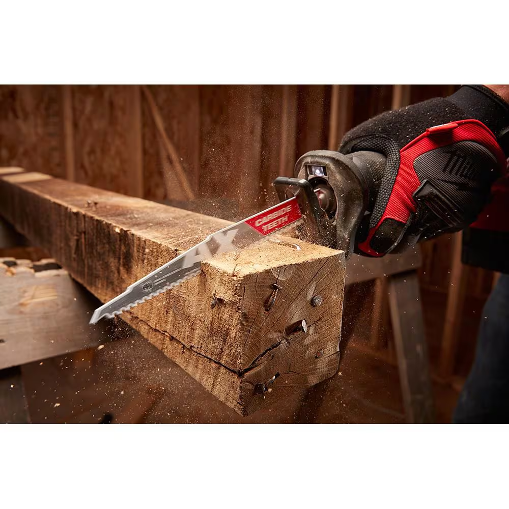 Milwaukee 48-00-5527 12-inch 5TPI AX Carbide Teeth Demolition Nail Embedded Wood SAWZALL Reciprocating Saw Blades (5 Pack)