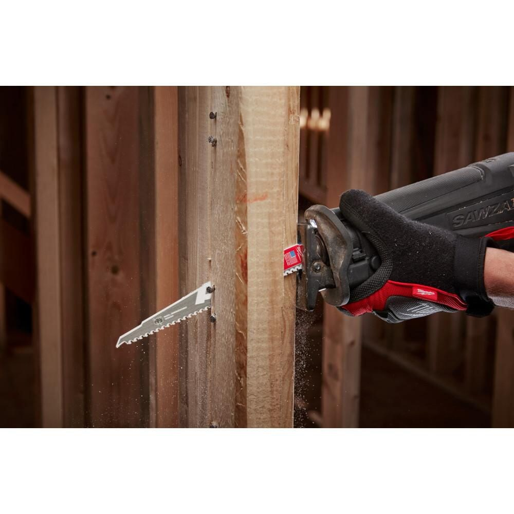 Milwaukee 48-00-5527 12-inch 5TPI AX Carbide Teeth Demolition Nail Embedded Wood SAWZALL Reciprocating Saw Blades (5 Pack)