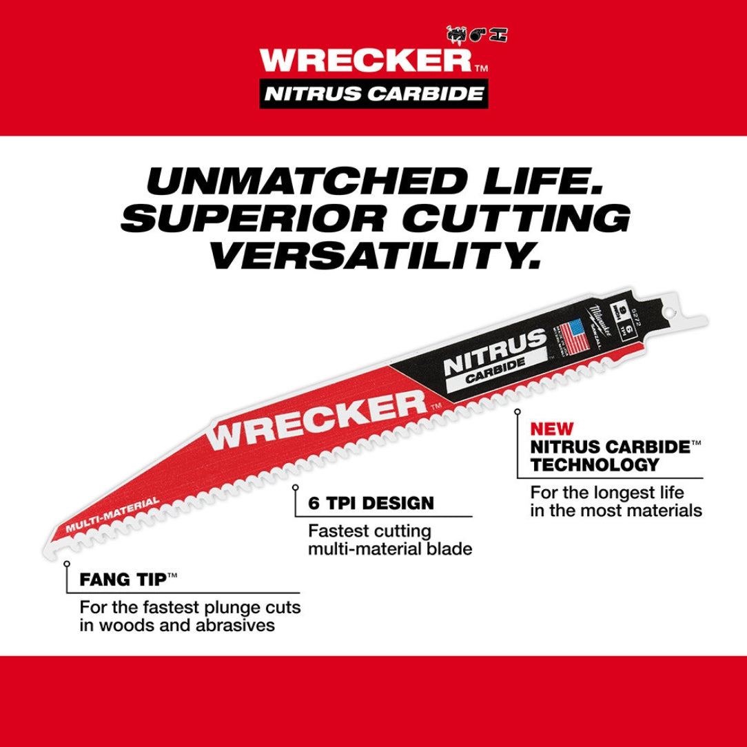 Milwaukee 48-00-5572 WRECKER 9″ 6TPI NITRUS CARBIDE Tipped SAWZALL Blade for General Purpose Cuts (5 Pack)