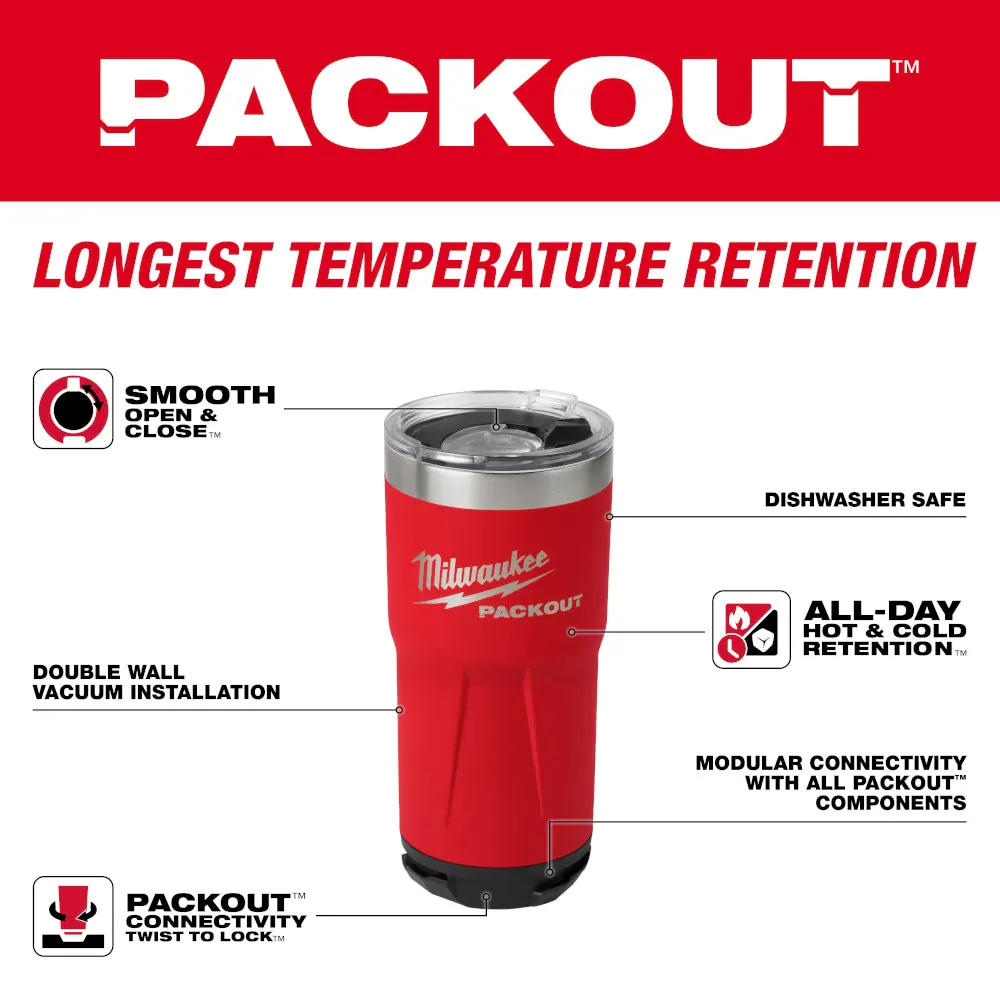 Milwaukee 48-22-8392R PACKOUT Red 20 oz. Tumbler