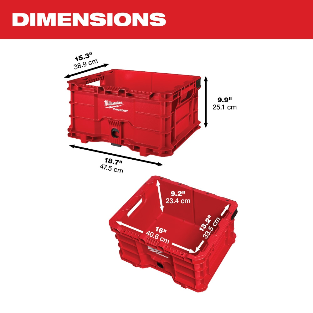 Milwaukee 48-22-8440 PACKOUT 18.6 in. Tool Storage Crate Bin with Carrying Handles and 50 lbs. Weight Capacity