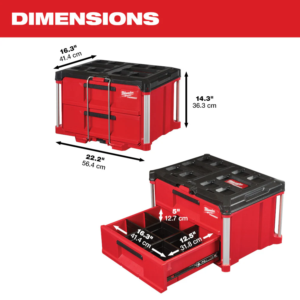 Milwaukee 48-22-8442 PACKOUT 22-inch 2-Drawer Tool Box with Metal Reinforced Corners