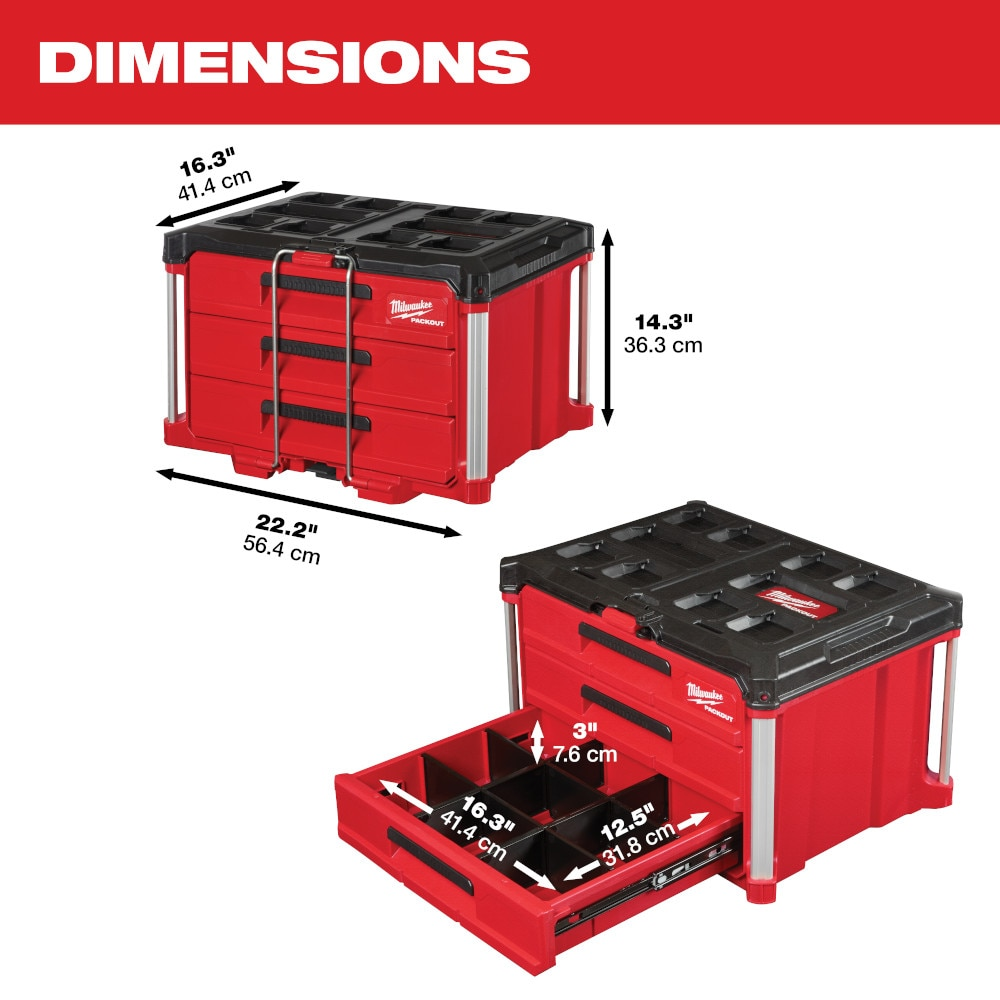 Milwaukee 48-22-8443 PACKOUT 22-inch Modular 3-Drawer Tool Box with Metal Reinforced Corners
