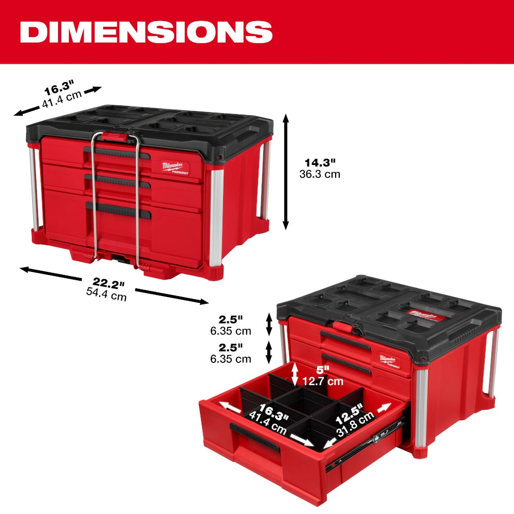 Milwaukee 48-22-8447 PACKOUT 22-inch Modular 3-Drawer Multi Drawer Tool Box with Metal Reinforced Corners