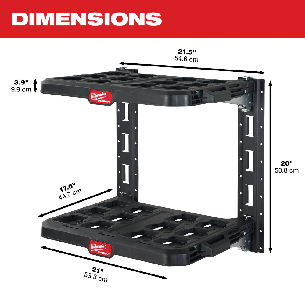 Milwaukee 48-22-8480 PACKOUT 22.3 in. Black Resin Racking Kit with Metal Reinforced Frame and Integrated Handle